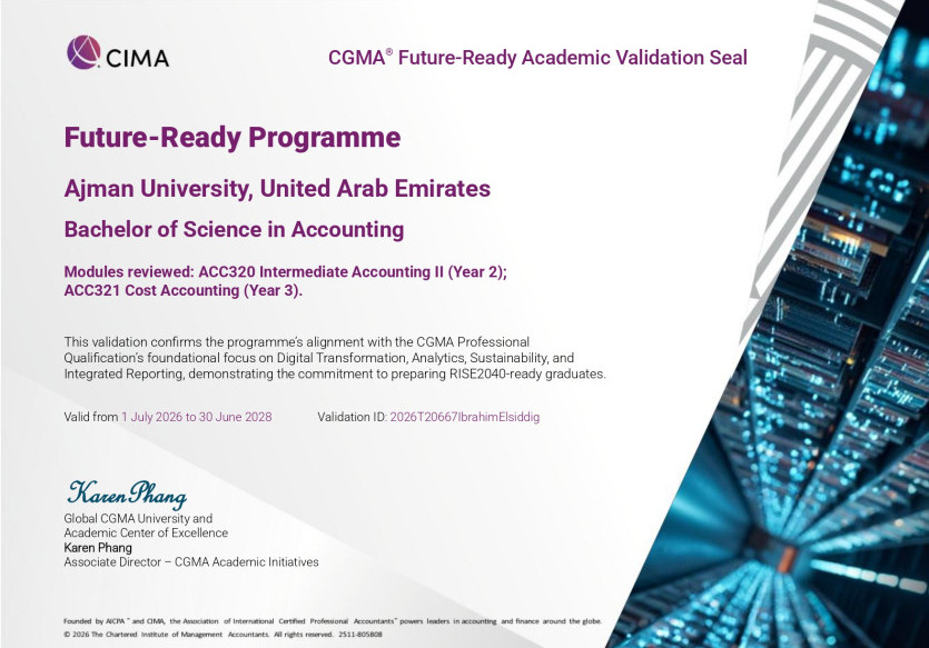CGMA Recognizes AU's Accounting Program with the Future-Ready Academic Validation Seal and Honors Prof. Ibrahim Elsiddig as a Future-Ready Leader