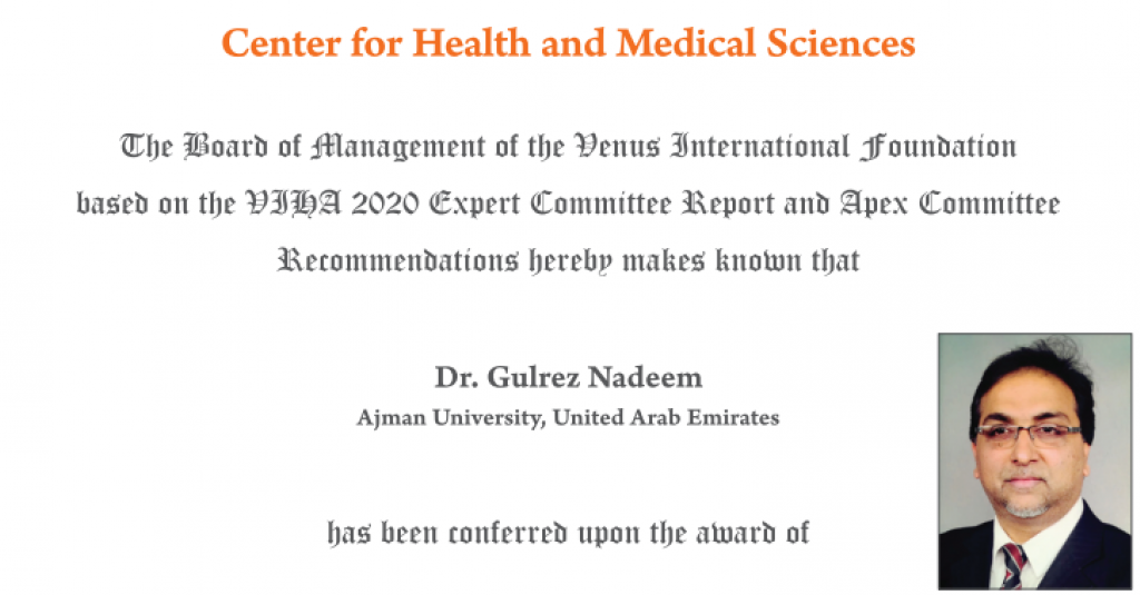 AU’s Dr. Gulrez Nadeem wins Surgical Anatomy Award from India-based Venus Foundation