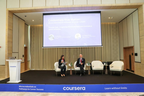 Vice Chancellor for Academic Affairs Shares AU Success Story with Coursera During a Fireside Chat Event in Dubai