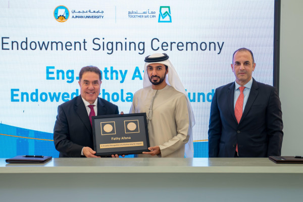 In the Presence of Sheikh Rashid bin Humaid Al Nuaimi, Ajman University Expands the Mohammed Hussein Alshaali and Fathy Afana Endowment Scholarship Funds