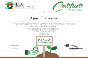 Ajman University Takes a Step Towards Carbon Neutrality by Contributing to Emirates Environmental Group’s Recycling Program