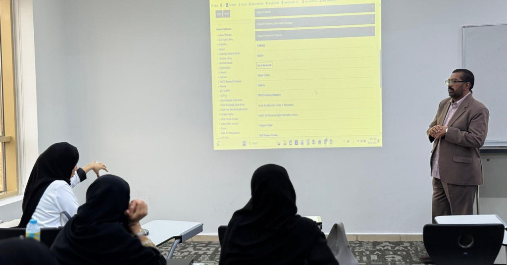 محاضرة تعريفية لطلبة ماجستير علم النفس حول استخدام مكتبة جامعة عجمان وقواعد البيانات العالمية