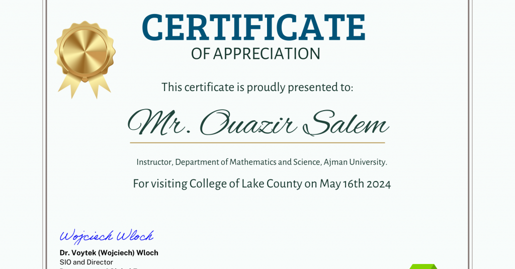 Mr. Ouazir Salem’s Academic Visit to College of Lake County, Chicago