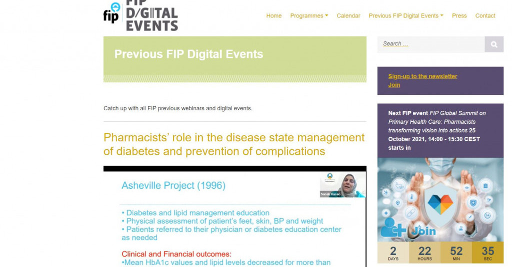 The College of Pharmacy and Health Sciences participates at the ONE FIP Practice Transformation Programme on Diabetes