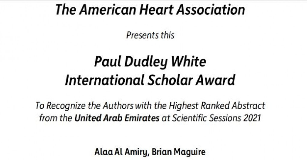 Ajman University Lecturer Receives International Scholar Award from American Heart Association