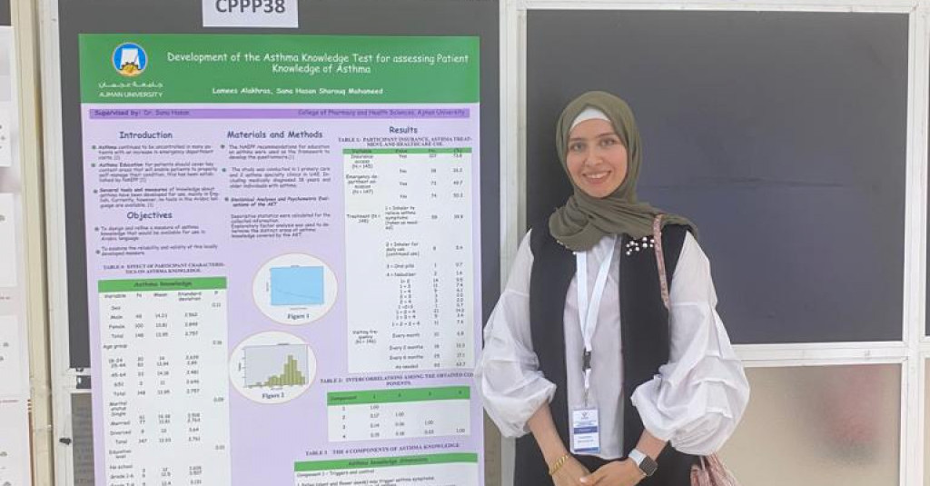 A master’s student project from the College of Pharmacy and Health Sciences won first poster place in the 8th UAE Graduate Students Research Conference (UAEGSRC) 2023